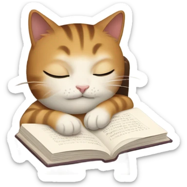 Cat sleeping on lap while owner is reading sticker