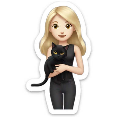 fair skinned girl with shoulder length blonde hair holding a black cat sticker