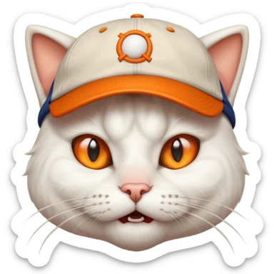 furious white cat with orange baseball hat on  sticker