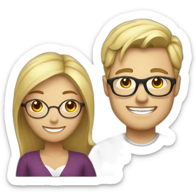 blond man with glasses with Chinese woman smiling sticker