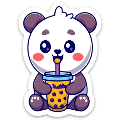 cute panda eating bubble tea sticker