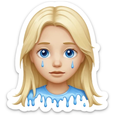 Blonde blue eyed long hair girl emoji with white paint all over its face dripping  sticker