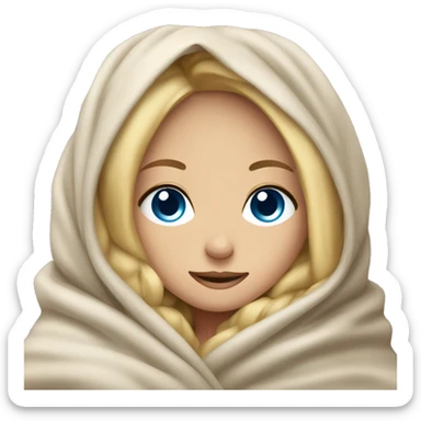 blonde girl blue eyes relaxed wrapped in blankets sticker