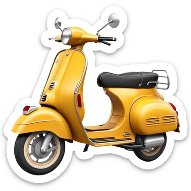 Cinematic Realistic Vespa Scooter Emoji, depicted as a stylish vintage Vespa with sleek retro design and vibrant colors, rendered with crisp textures and dynamic sunlit lighting that captures its iconic Italian charm. sticker
