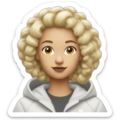 fille blonde au cheveux bouclés avec un Nike tech fleece  sticker