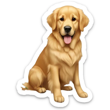 A Christmas tree with a golden retriever by it sticker