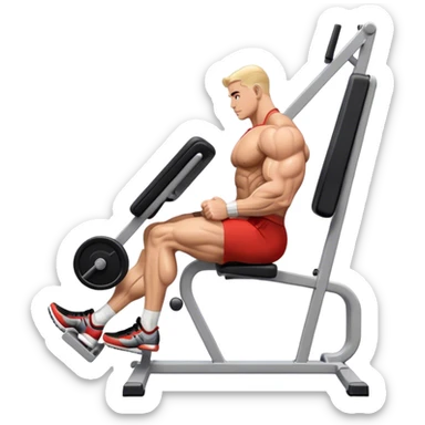 side-view bodybuilder seated weighted calf-raise machine lower leg exercise sticker