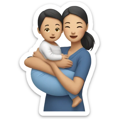 Asian mom holding Asian baby sticker