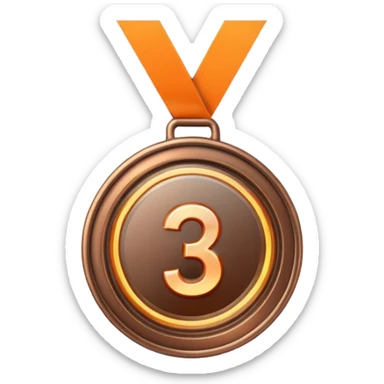 medal number 3, minimalistic bronze transparent glass 3d neon glowing sticker