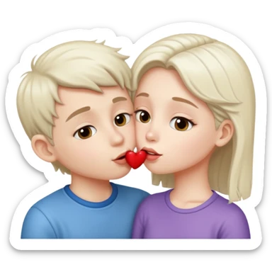 A Cute white skin  boy kissing a white skin girl  sticker
