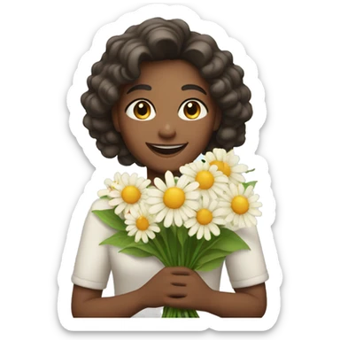 smiling girl with flower bouquet sticker