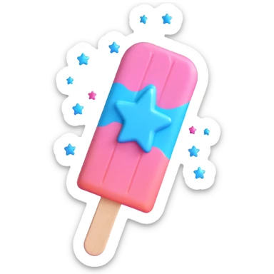 3D iOS style popsicle with blue and pink colors, star decorations, and a melting effect sticker