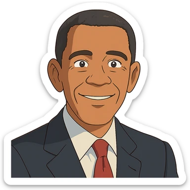 friendly expression portrait of Barack Obama in Ghibli animation style sticker