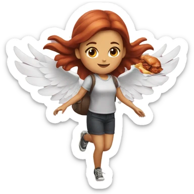 a girl flying with two bbq chicken wings on her back sticker