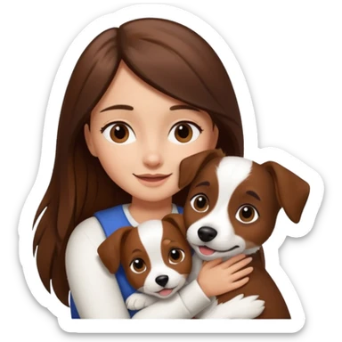 a girl and her dog, one little jack russell coloured dark brown and white. She hugs it. She has long hair.  sticker