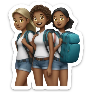 three girls with travel backpacks sticker