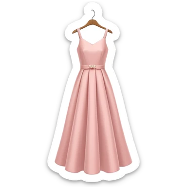 A 3D cartoon long elegant dress neatly displayed on a hanger, soft lighting, smooth fabric texture, Memoji-style rendering. sticker