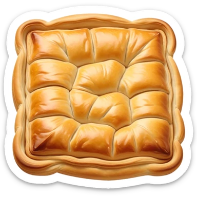 Cinematic Realistic Burek sa Sirom Dish Emoji, showcasing a flaky pastry filled with cheese rendered with crisp textures and appetizing, warm lighting. sticker