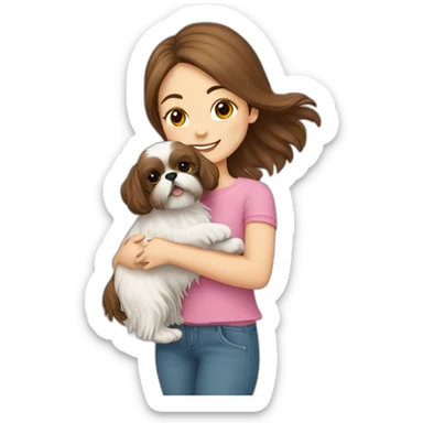 Brown haired girl carrying happy Shih Tzu sticker