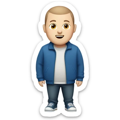 make a white kid that is fat,  he has a brown buzz cut and a blue jacket on sticker