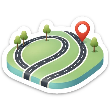 Simple flat map icon, curved road with location pin, rounded lines, minimal style, pastel colors, no background, app icon style
 sticker