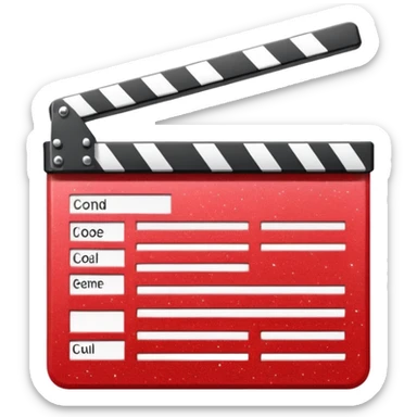 red clapperboard used in filmmaking, cute and stylish design with glitter sticker