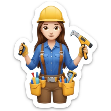 beautiful girl with long brown hair constructing new bathroom area with new shower and amenities  sticker