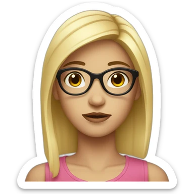A girl with black hair, specs and boring face sticker