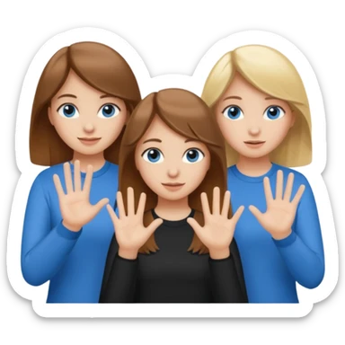 Two girls saying six seven one with brown hair. And doing hand movements  white skin six seven SAYING SIX SEVEN ONE WITH BLOND HAIR blue eyes SAYING 6️⃣ 7️⃣  sticker
