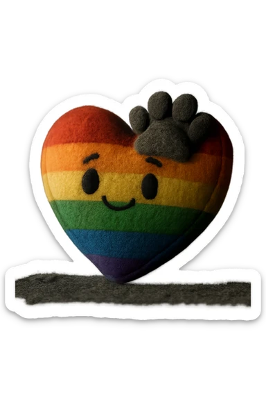 rainbow pride heart with a paw print on top, plush portrait style, no text sticker