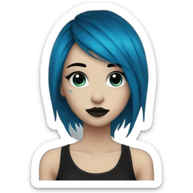 Emo girl, black makeup, long choppy blue hair side bangs sticker