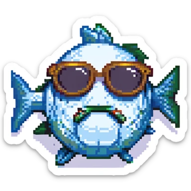 a fish raising one eyebrow and wearing sunglasses sticker