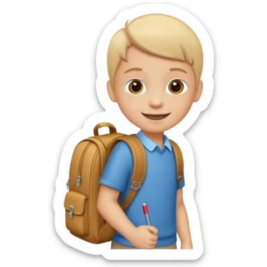 Picture → Child with school bag going to school
Label → “I go to school.” sticker