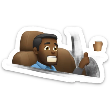 um cara tomando café em um acidente de carro enquanto os outros choram por ter um meteoro na lua sticker