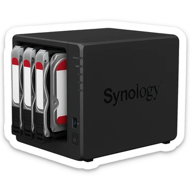 Synology NAS with hard drives visible sticker