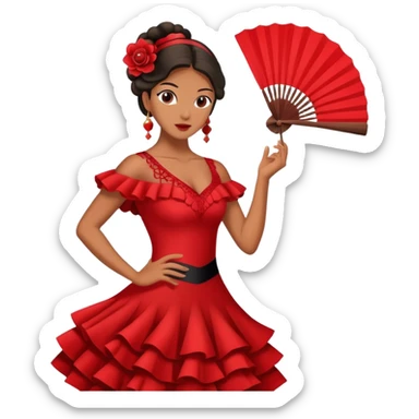 Flamenco dancer in red dress with fan sticker