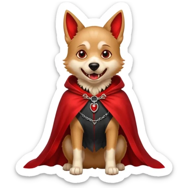     {
      "type": "object",
      "look": "dog in red collar cloak",
      "description": "a loyal vampire dog wearing a red collar cloak"
    } sticker