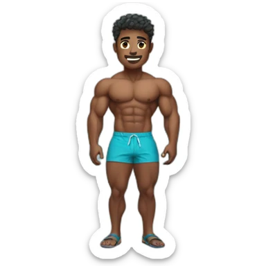  Muscle boy at beach with swim shorts sticker