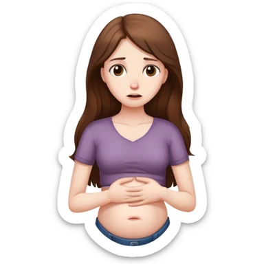 Sad women with long brown hair rubbing stomach  sticker