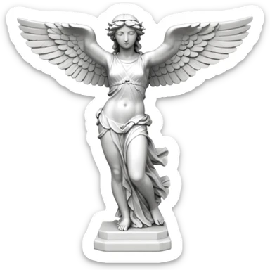 Winged Victory of Samothrace statue with plastẻ sticker