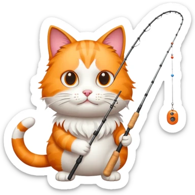 cat holding fishing rod sticker