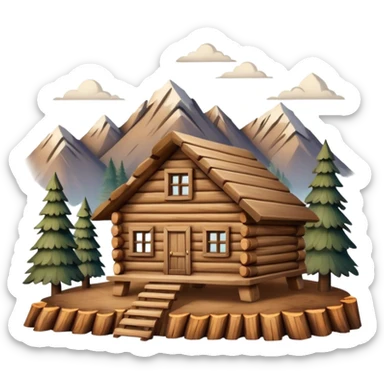  wooden house made of logs in the mountains sticker
