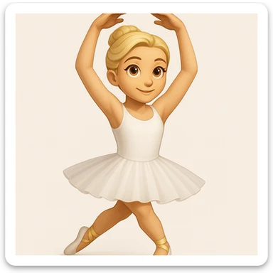 Create a ballet dancer in a white dress similar to the reference image, with arms raised above the head in a classic ballet pose. The dancer should look graceful and poised. sticker