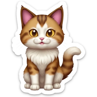 cinematic-[showshoe cat]-realistic-full-body-sitting-emoji,-tail-curled-playfully-around-its-paws,-head-tilted-dramatically,-fluffy-[brown and white]-fur,-simplified-yet-realistic-focused-features,-highly-detailed,-glowing-with-an-almost-sarcastic-glow sticker