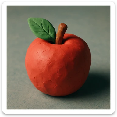 a red apple with a green leaf, claymation style sticker