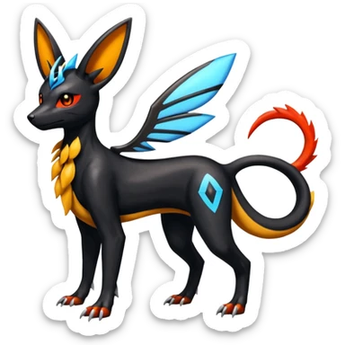 Shiny 4-legged Umbreon-Houndoom-Salandit-Beedrill-Zeraora-fusion, full body sticker