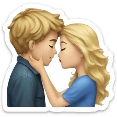 blonde haired boy and brown haired girl kissing sticker
