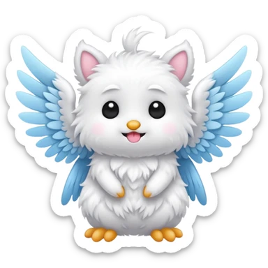 White furry cute kawaii winged cretin-creature (full body) sticker
