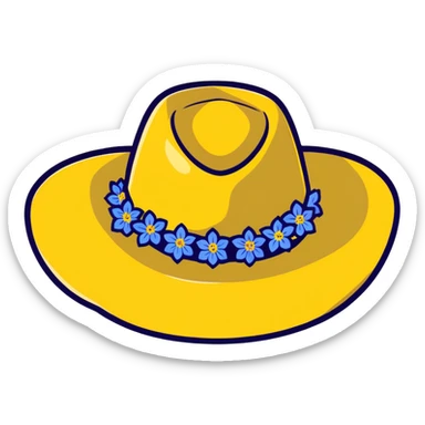 Cowgirl hat with blue and yellow wildflowers, straw cowboy hat sticker