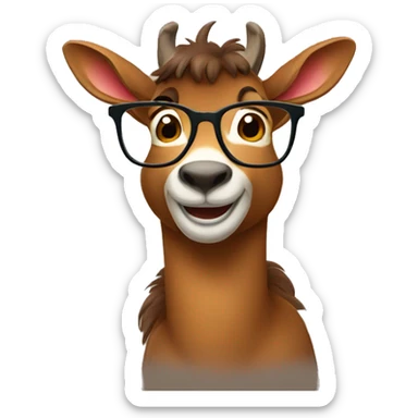 happy smart smiling brown chamois with glasses turn to left sticker